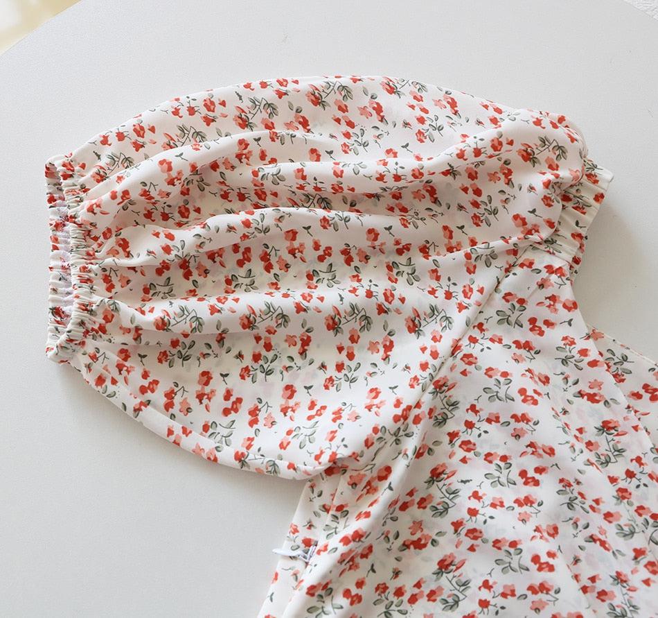 Chiffon Elegant Floral Print Vintage Long Maxi Dress with Side Sexy Slits-Maas