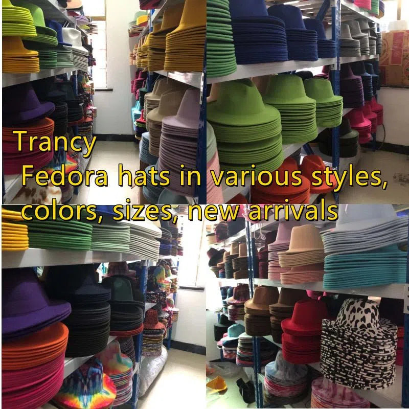 New color Fedora winter hat top concave-convex water drop 9.5cm brim male and female felt jazz watermelon red шляпа женская-Maas