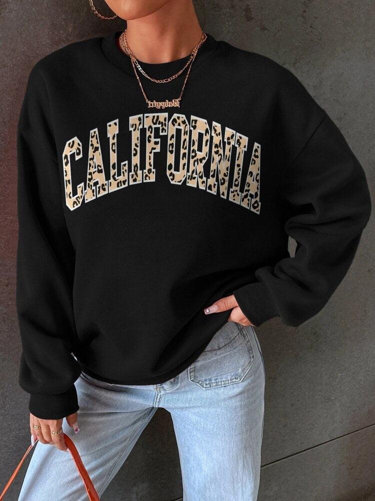 California Leopard Printing Women's Sweatshirt Vintage Casual-Maas