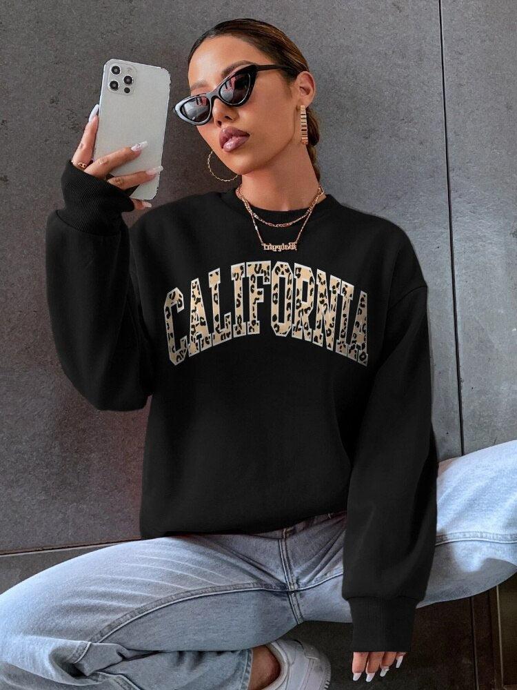 California Leopard Printing Women's Sweatshirt Vintage Casual-Maas