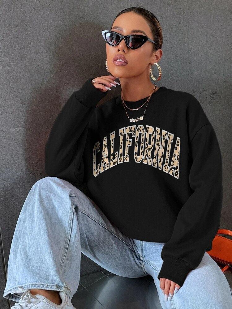 California Leopard Printing Women's Sweatshirt Vintage Casual-Maas