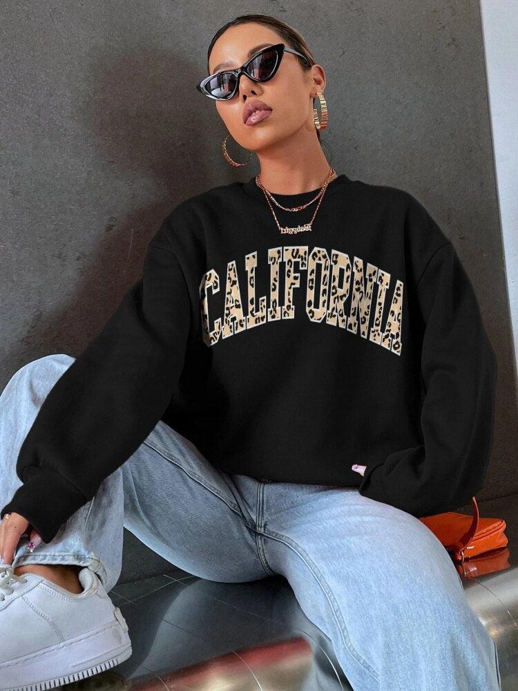 California Leopard Printing Women's Sweatshirt Vintage Casual-Maas