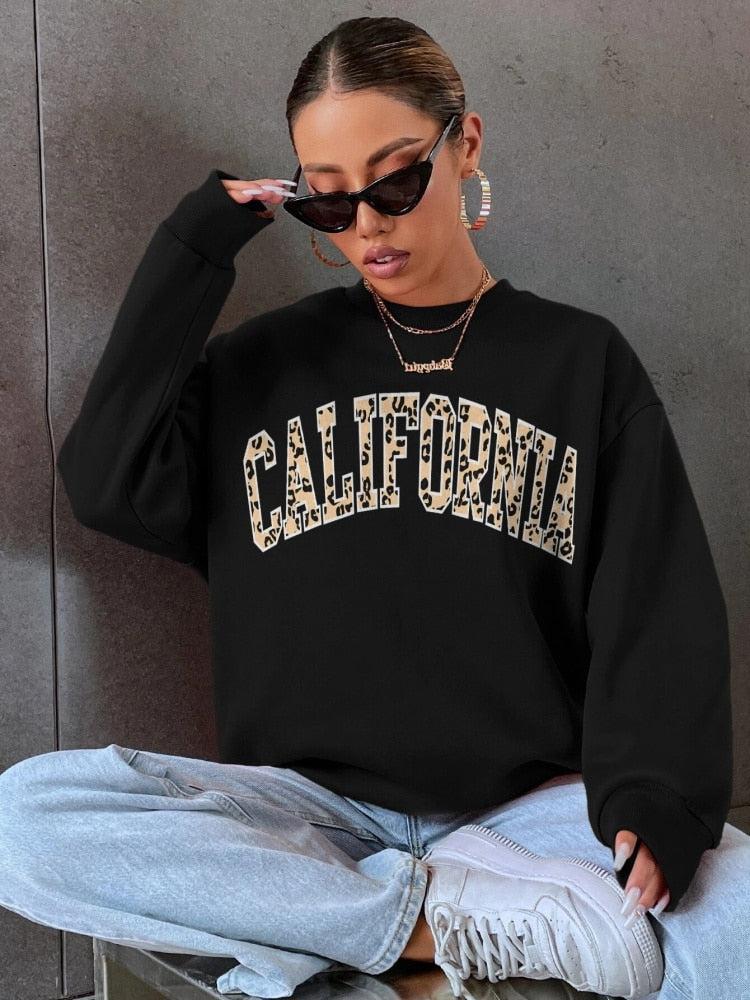 California Leopard Printing Women's Sweatshirt Vintage Casual-Maas