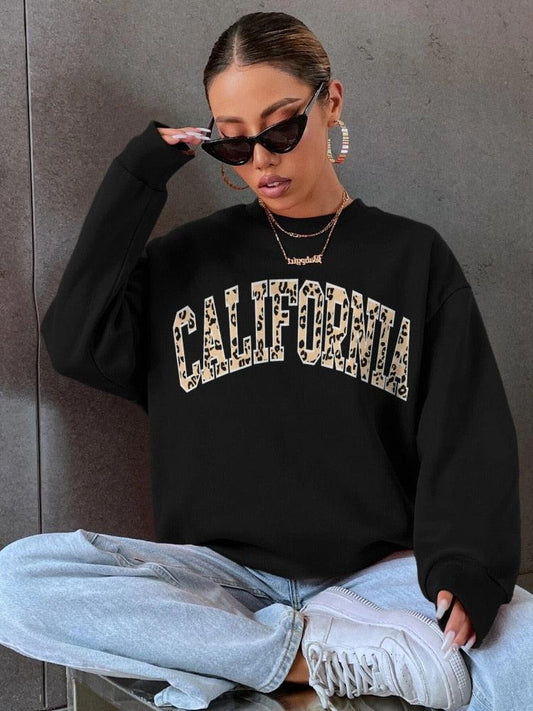 California Leopard Printing Women's Sweatshirt Vintage Casual-Maas