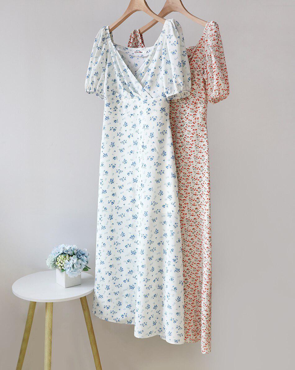Chiffon Elegant Floral Print Vintage Long Maxi Dress with Side Sexy Slits-Maas