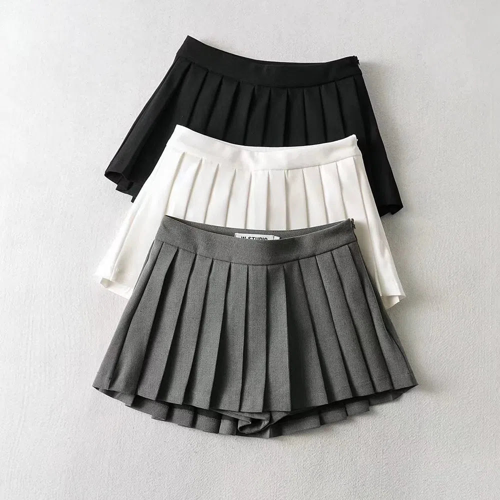 High Waist Women's Mini Skirt Vintage Pleated Tennis Short-Maas