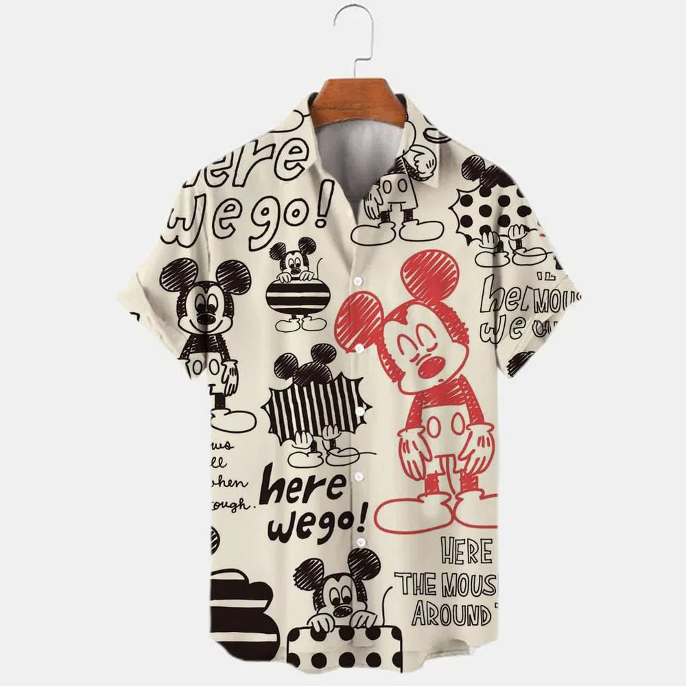 Men's Printed Disney Donald Duck Mickey Mouse Floral Shirt Vintage-Maas
