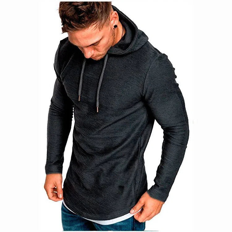 Men's Solid Color Hooded Casual Sports Long-Sleeved T-Shirt Pullover-Maas