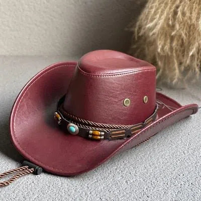 New Faux Leather Western Cowboy Hats For Women Men Vintage Gentleman Dress Hats Panama Cowgirl Jazz Cap Sombrero Hombre-Maas