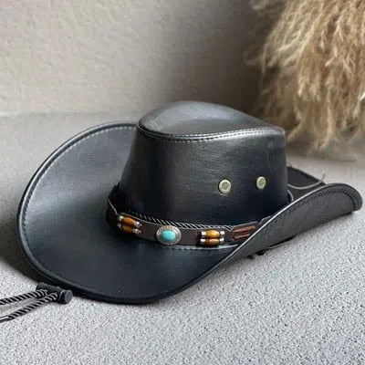 New Faux Leather Western Cowboy Hats For Women Men Vintage Gentleman Dress Hats Panama Cowgirl Jazz Cap Sombrero Hombre-Maas