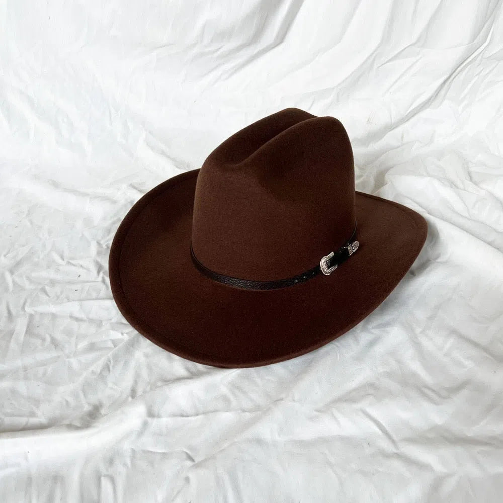 New Vintage Western Cowboy Hat For Men's Gentleman Lady Jazz Cowgirl With Leather Wide Brim Cloche Church Sombrero Hombre Caps-Maas