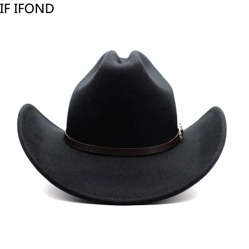 New Vintage Western Cowboy Hat For Men's Gentleman Lady Jazz Cowgirl With Leather Wide Brim Cloche Church Sombrero Hombre Caps-Maas