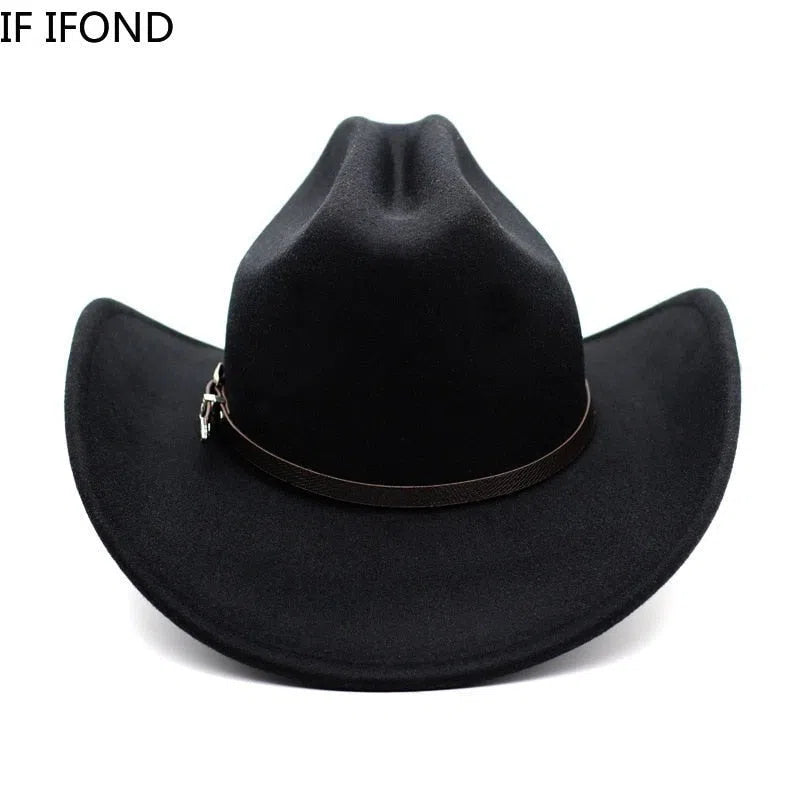 New Vintage Western Cowboy Hat For Men's Gentleman Lady Jazz Cowgirl With Leather Wide Brim Cloche Church Sombrero Hombre Caps-Maas