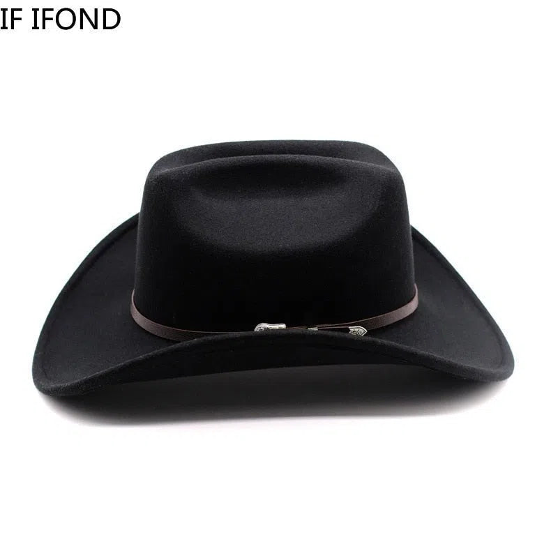 New Vintage Western Cowboy Hat For Men's Gentleman Lady Jazz Cowgirl With Leather Wide Brim Cloche Church Sombrero Hombre Caps-Maas