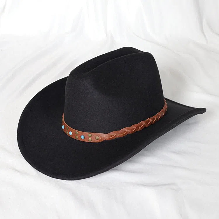 New Vintage Western Cowboy Hat For Men's Gentleman Lady Jazz Cowgirl With Leather Wide Brim Cloche Church Sombrero Hombre Caps-Maas