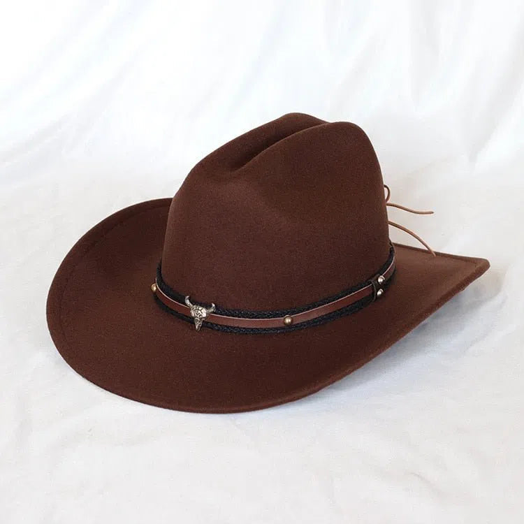 New Vintage Western Cowboy Hat For Men's Gentleman Lady Jazz Cowgirl With Leather Wide Brim Cloche Church Sombrero Hombre Caps-Maas