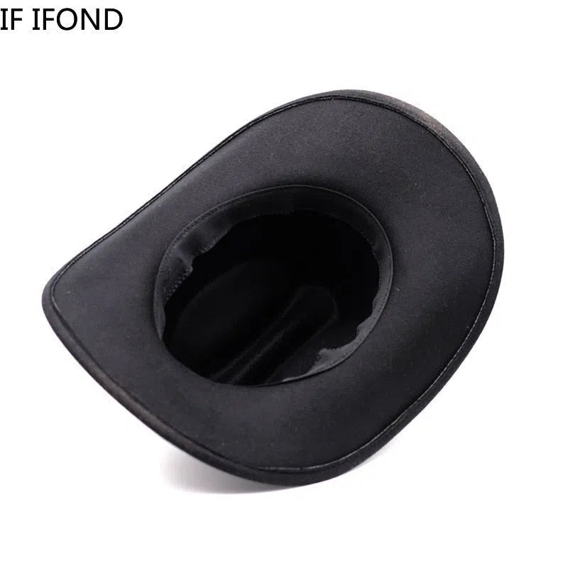 New Vintage Western Cowboy Hat For Men's Gentleman Lady Jazz Cowgirl With Leather Wide Brim Cloche Church Sombrero Hombre Caps-Maas