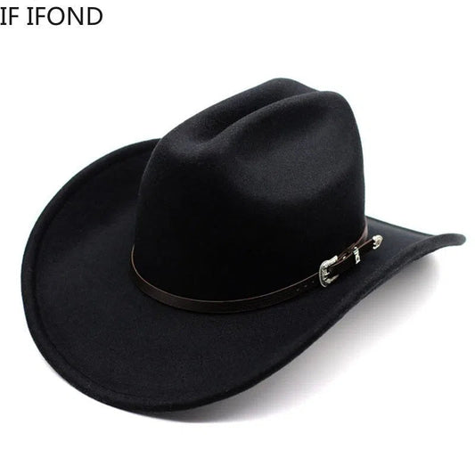 New Vintage Western Cowboy Hat For Men's Gentleman Lady Jazz Cowgirl With Leather Wide Brim Cloche Church Sombrero Hombre Caps-Maas