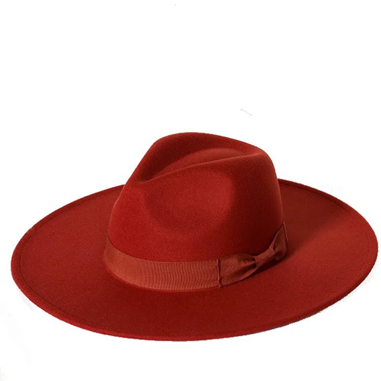 New color Fedora winter hat top concave-convex water drop 9.5cm brim male and female felt jazz watermelon red шляпа женская-Maas