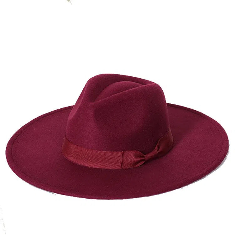 New color Fedora winter hat top concave-convex water drop 9.5cm brim male and female felt jazz watermelon red шляпа женская-Maas