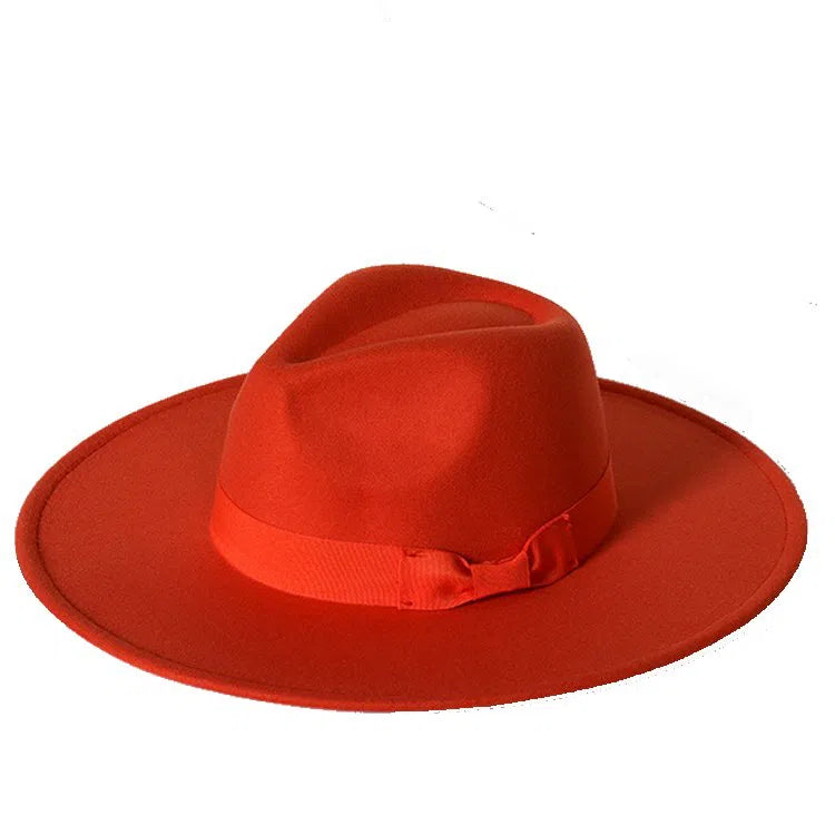 New color Fedora winter hat top concave-convex water drop 9.5cm brim male and female felt jazz watermelon red шляпа женская-Maas