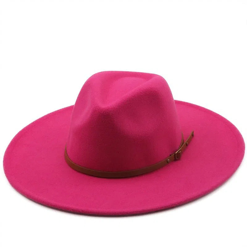 New color Fedora winter hat top concave-convex water drop 9.5cm brim male and female felt jazz watermelon red шляпа женская-Maas