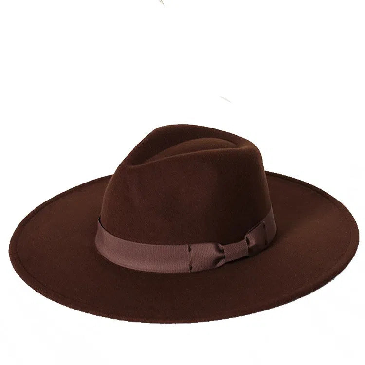 New color Fedora winter hat top concave-convex water drop 9.5cm brim male and female felt jazz watermelon red шляпа женская-Maas