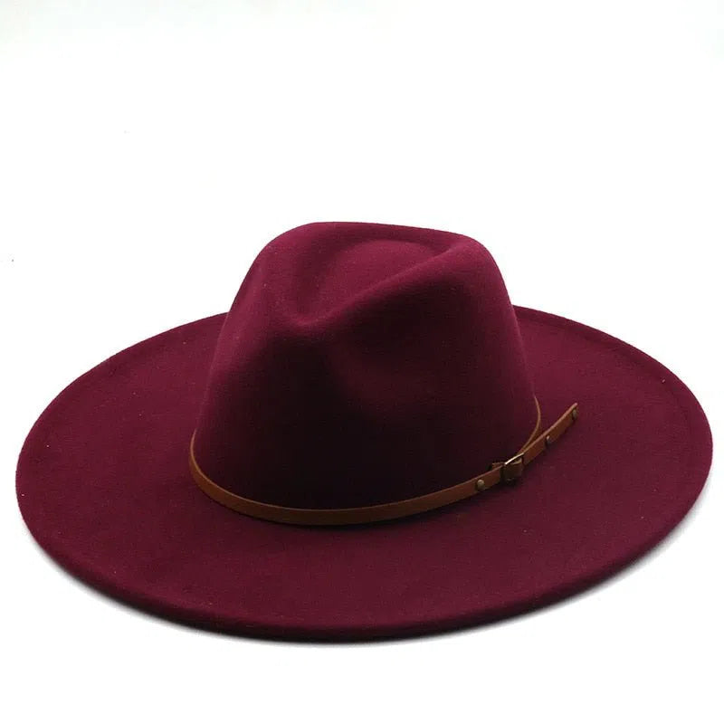 New color Fedora winter hat top concave-convex water drop 9.5cm brim male and female felt jazz watermelon red шляпа женская-Maas