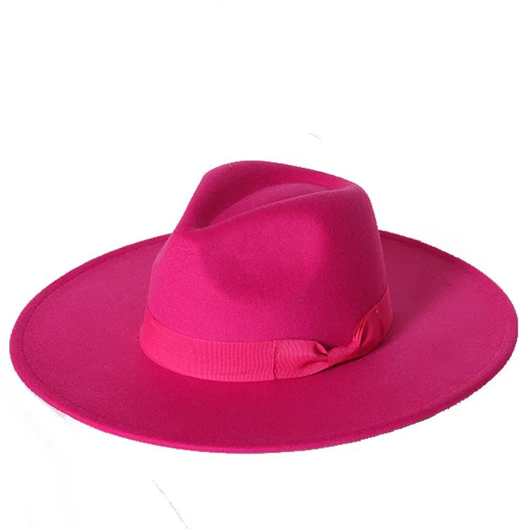 New color Fedora winter hat top concave-convex water drop 9.5cm brim male and female felt jazz watermelon red шляпа женская-Maas