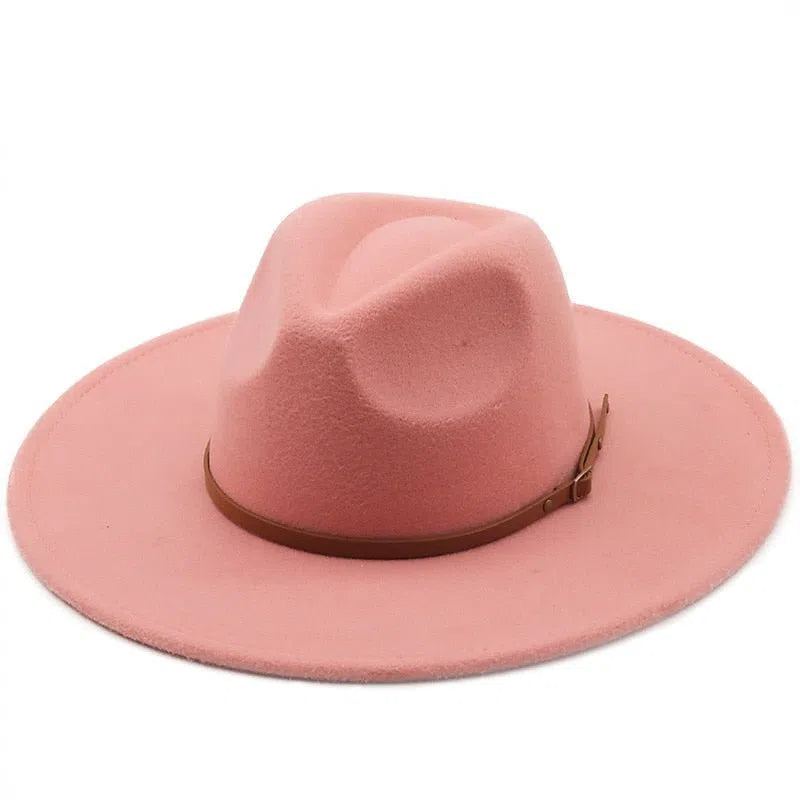 New color Fedora winter hat top concave-convex water drop 9.5cm brim male and female felt jazz watermelon red шляпа женская-Maas