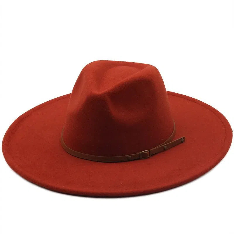 New color Fedora winter hat top concave-convex water drop 9.5cm brim male and female felt jazz watermelon red шляпа женская-Maas