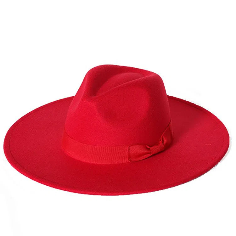 New color Fedora winter hat top concave-convex water drop 9.5cm brim male and female felt jazz watermelon red шляпа женская-Maas
