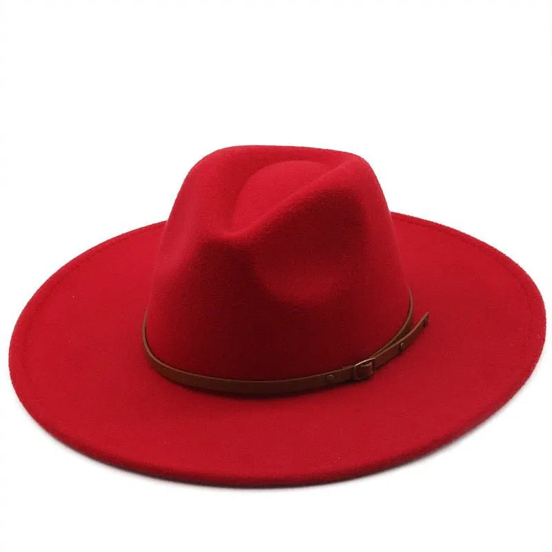 New color Fedora winter hat top concave-convex water drop 9.5cm brim male and female felt jazz watermelon red шляпа женская-Maas