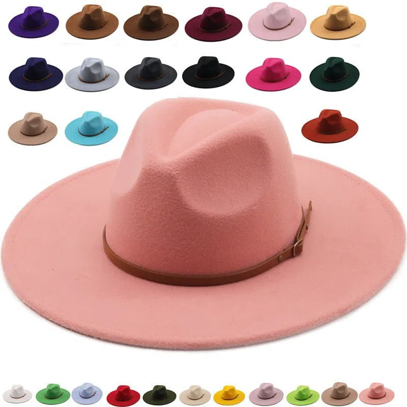 New color Fedora winter hat top concave-convex water drop 9.5cm brim male and female felt jazz watermelon red шляпа женская-Maas
