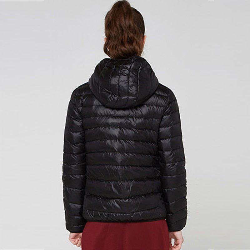 Plus Size Thin Duck Down Jacket Women's Winter Slim Short Hooded Coat-Maas