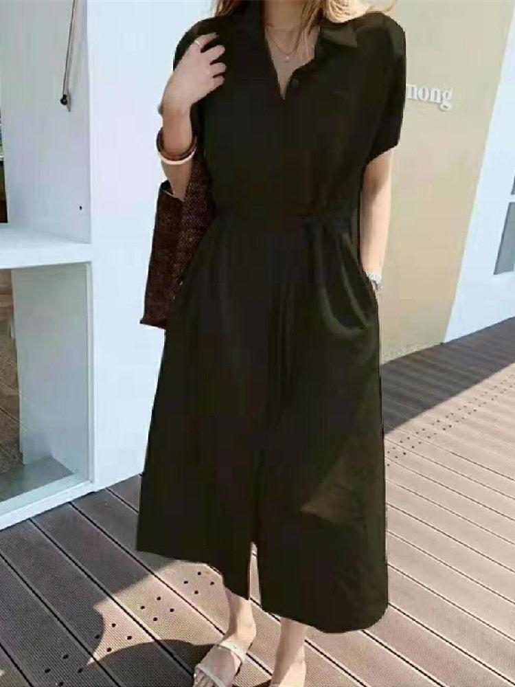 Shirt Dress Long Vintage Maxi Oversize Beach Casual-Maas