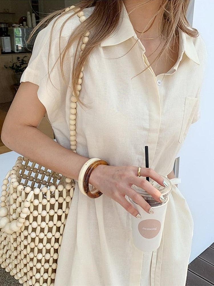 Shirt Dress Long Vintage Maxi Oversize Beach Casual-Maas