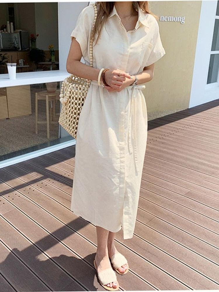 Shirt Dress Long Vintage Maxi Oversize Beach Casual-Maas