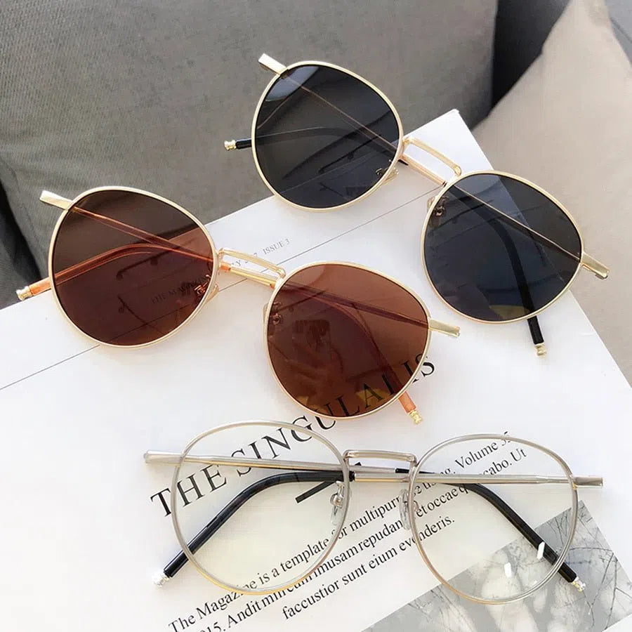 Sunglasses Men Women Retro Circle Alloy Frame New Luxury Brand Design Business Travel Drive Sun Glasses Ladies Unisex 6 Colorsl-Maas