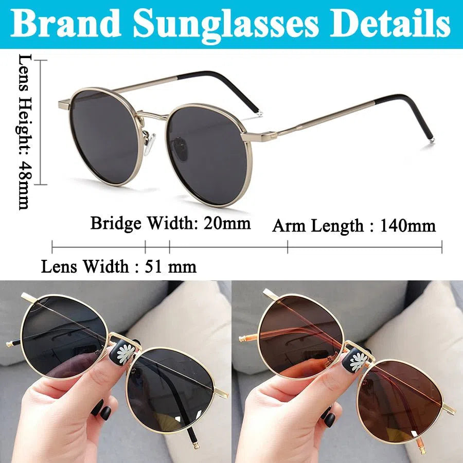 Sunglasses Men Women Retro Circle Alloy Frame New Luxury Brand Design Business Travel Drive Sun Glasses Ladies Unisex 6 Colorsl-Maas
