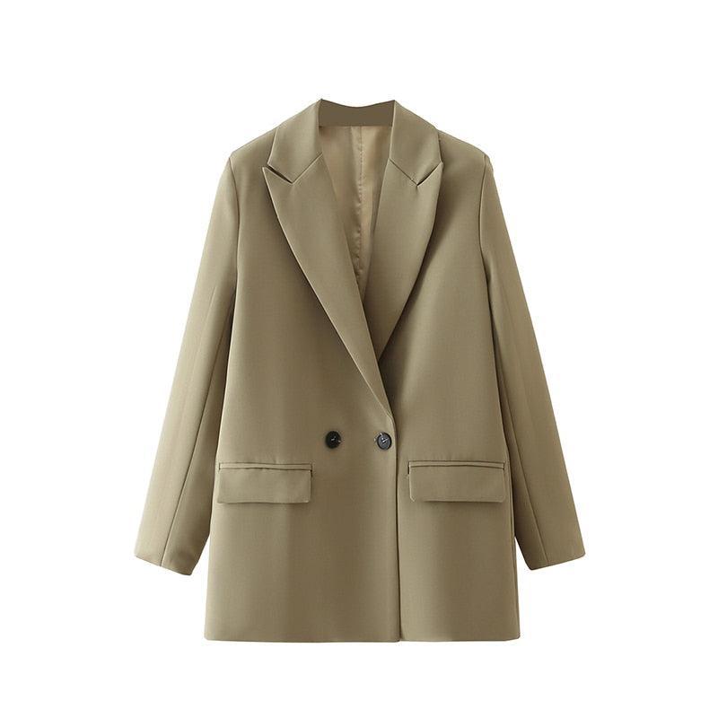 Women Blazer Double Breasted Office wear Long Sleeve Pockets-Maas
