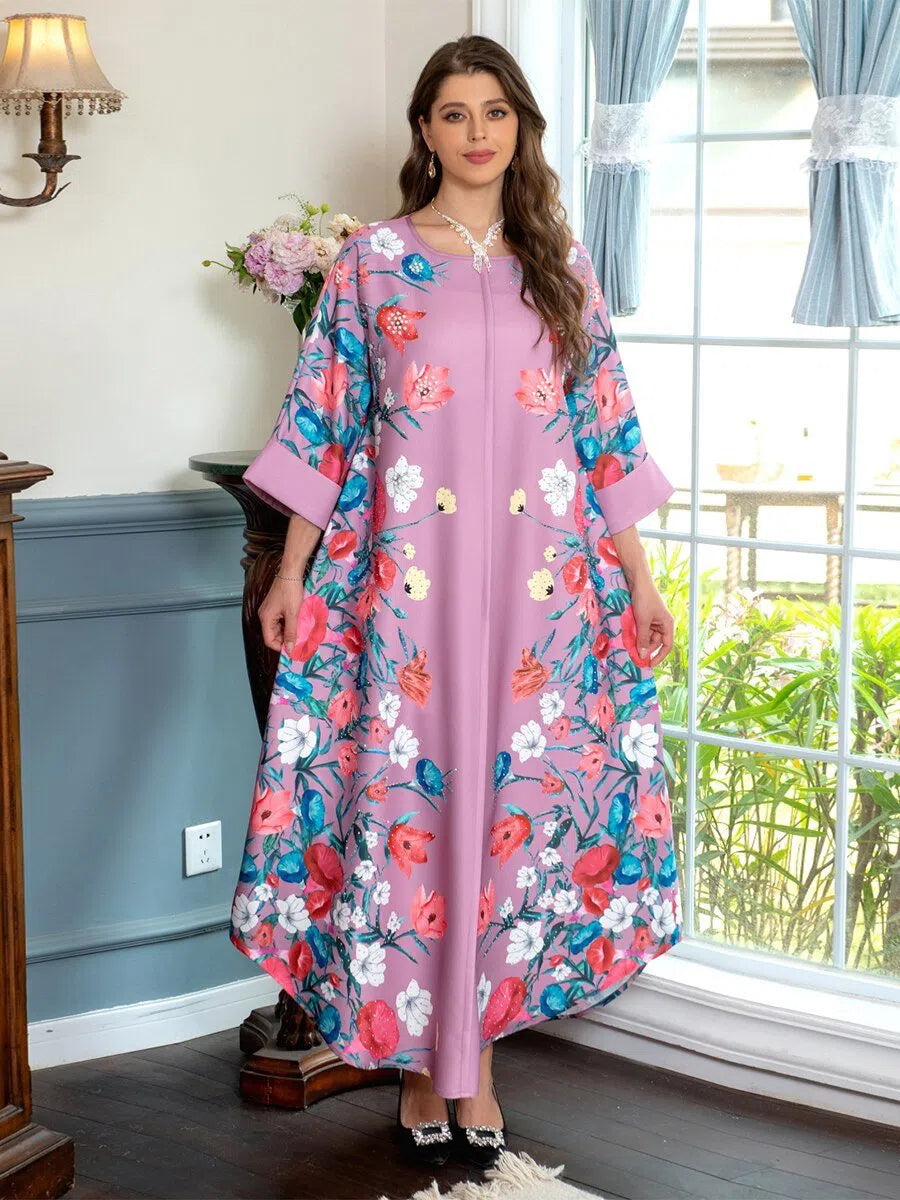 Women's Open Abaya Beaded Floral Dress For Prom Muslim's Moroccan Arabic-Maas