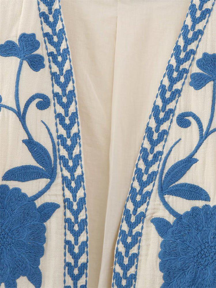 Women's Vintage Floral Embroidered Open Waistcoat Jacket Casual Crop Top-Maas